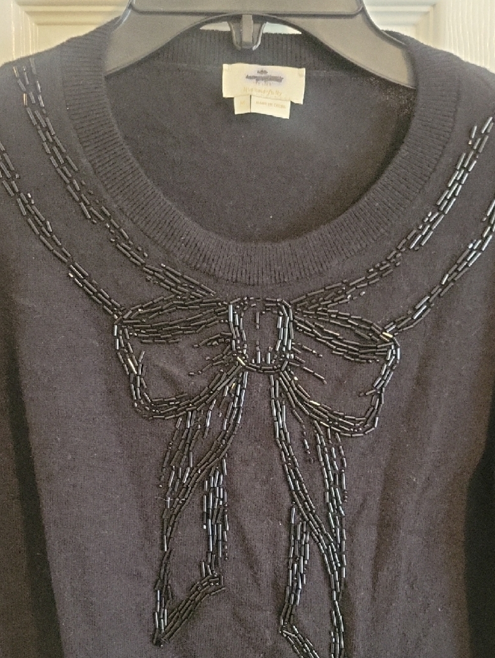Kate Spade SzM Beaded Bow Navy Crewneck Wool blend Sweater - Women - Picture 4 of 5